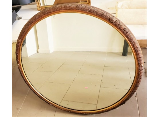 Beautiful Carved Wood Antique 31.5' Round Wall Mirror