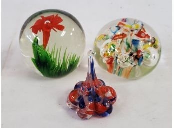 Three Glass Colorful Paper Weights