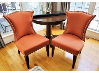 Wonderful Pair Lillian August Couture Upholstered Chairs In Awesome Shade Of Orange Linen Fabric