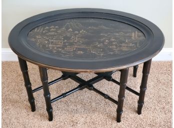 Ethan Allen Asian Inspire Faux Bamboo Black & Gold 35″ Accent End Table / Serving Tray