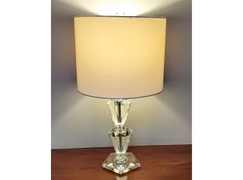 Very Nice Heavy Blown Faceted Glass Table Lamp W/Shade