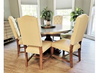 Upholstered & Weathered Wood Tufted Dining Chairs (table NOT Included)