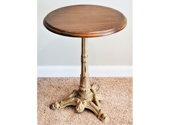 BeautifulCountry Corner Round WoodTable With Painted Cast Iron Pedastal Base