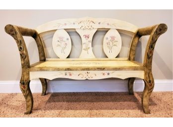 Lovely Cottage Style Hand Painted Wood Bench