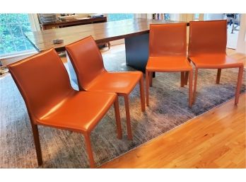 Awesome Set Of Four Lillian August Ochre Orange Leather 'Colter' Dining Chairs