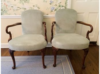 Pair Of Queen Anne Upholstered Armchairs