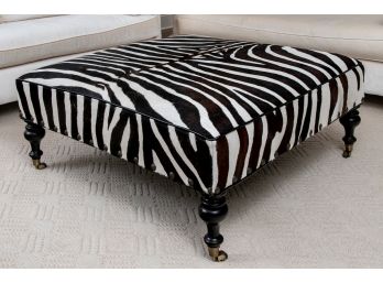 Lilian August Black And White Pony Hair Zebra Ottoman On Brass Casters
