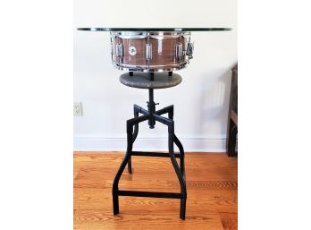 Upcycled Snare Drum Table For Two W/Tempered Glass Beveled Edge Top-Fabulous Gift For The Drummer In Your Life