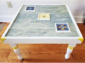 Beautiful Handmade Painted Wood Tile Top Cocktail / Side Table