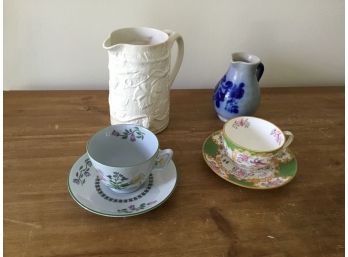 Spode Tea Cup W/Saucer And White Pitcher Mintons Tea Saucer And Tea Cup Vintage Salt Glazed Small Pitcher