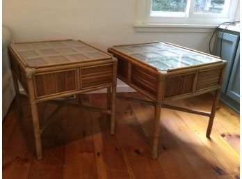Pair Of Bamboo And Glass Side Table