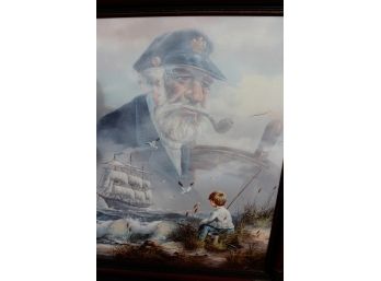 Sea Captain & Grandchild Original Oil By Kenneth Suess
