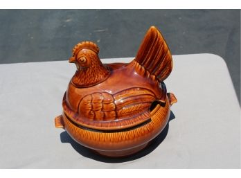 Cool Vintage California USA C-40 Pottery ~ Brown ~ Hen-on-Nest ~ 3 Quart Soup Tureen