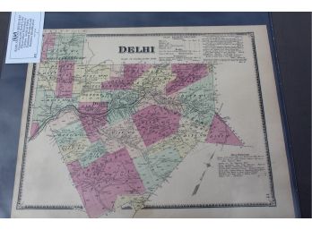Lot #3 Vintage 19th Century Map Of Delhi, NY Delaware Co. 1869