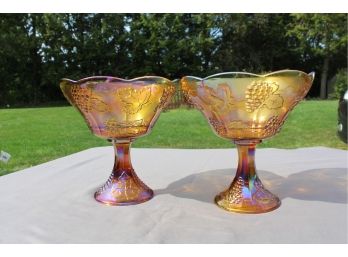 2 Great Vintage Gold Carnival Glass Wedding Bowl Pedestal Compote