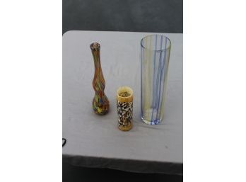 4 Piece Collection Of Unique Hand-blown Glass Vases