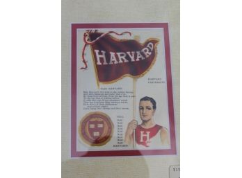 Excellent 1900 Harvard University Print On Silk