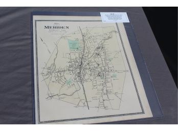 Lot #12 Vintage 19th Century Map Of Meriden City CT - New Haven Co. 1868