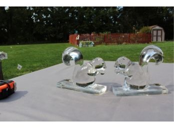 2 Gorgeous New Martinsville / Viking Clear Glass Squirrel Bookends
