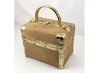 Mid Century Lisette Cork And Brass  Box Purse Train Case