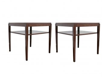 Pair Of Mahogany Square Side Tables With Under Tier