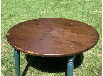 Wooden Table With Dark Green Legs & 1 Leaf
