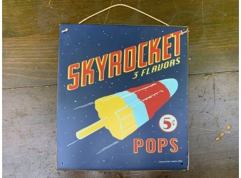 Metal Retro Advertising Sign. Skyrocket Pops! Great For A Kids Room.