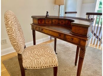 Lillian August Demi Lune Burlwood Writing Desk With Chair / Use With Or Without TOP Of Desk