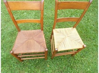 Lot Of 2 Antique Thumb Back Chairs Rush Seats