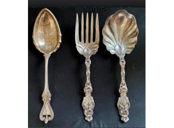 Reed & Barton Sterling Silver Repousse Serving Utensil, Fork & 2 Spoons