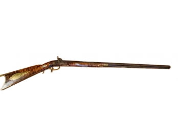 Antique American Long Rifle  W/  N. Ashmore Lock & Inlay Markings