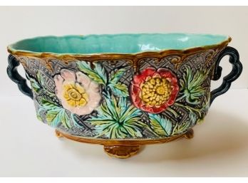 French Floral Painted Planter W/ Azure Interior