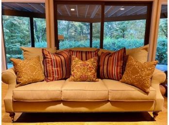 Ralph Lauren Chamois Color Roll Arm Sofa &  Coordinating Stripe Cushions
