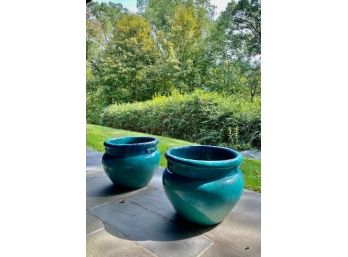 Pair Of Large  Glazed Ceramic Pottery Planters  From Shakespeare's Garden