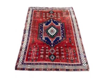 Persian Medallion Motif Border Print Wool Area Carpet  5’ X 7'                (PU #9)