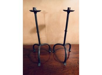 Pair French Artisan Iron Candleholders