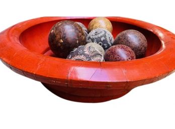 Lillian August  XL Crimson Orange Bowl W/ Decorative Balls