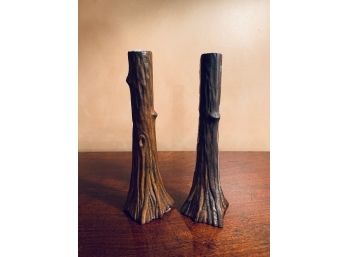 Pair Petite Tree Trunk Candle Holders
