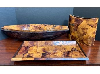 Contemporary Lacquer Finish Set Of  Bowl, Vase & Tray Purchased At Norris Furniture