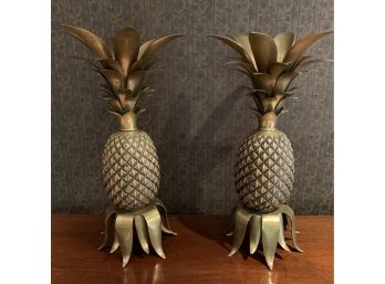 Pair Of Large Brass Pineapples