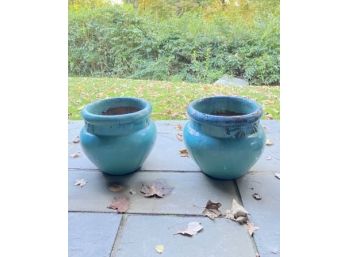 Pair Of Turquoise Glazed Garden Pots  HT 12'