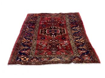 Ruby & Navy Wool Persian Area Carpet Size: 4'.2 X 7    (PU #7)
