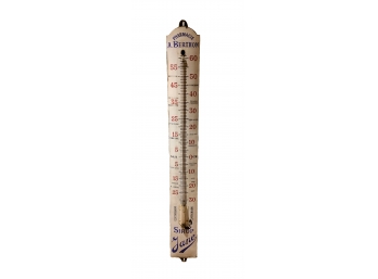 5' Vintage French Advertising Thermometer In Enamel