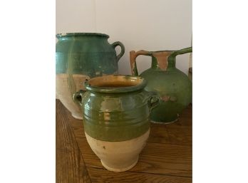 Antique French Confit Urns & Pottery In Green Glaze
