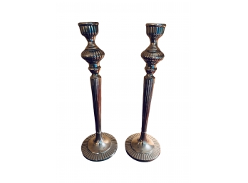 Pair Tall Silver Candle Holders