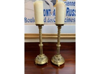 Purchased In Cotswalds, England Pair Of Tall Brass Candle Holders