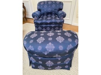 Ralph Lauren Navy Chair & Ottoman In Satin Print Upholstery