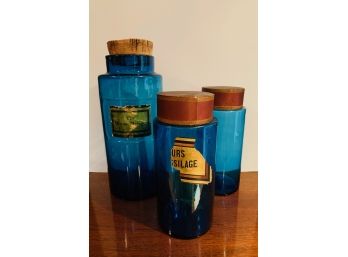 Vintage Tall French Blue Apothecary Jars
