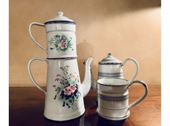 French Enameled Coffee And Tea Pot