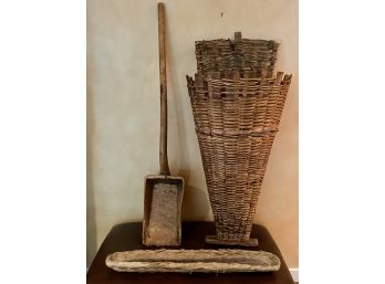 Parc Monceau Vintage Tall Bread Basket & Vintage Wood Shovel & Bread Basket